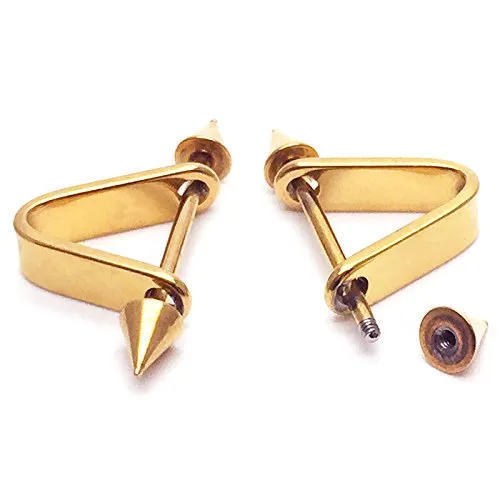 Gold Color Spike Triangle Huggie Hinged Hoop Earrings for Men Women, Stainless Steel, 2pcs