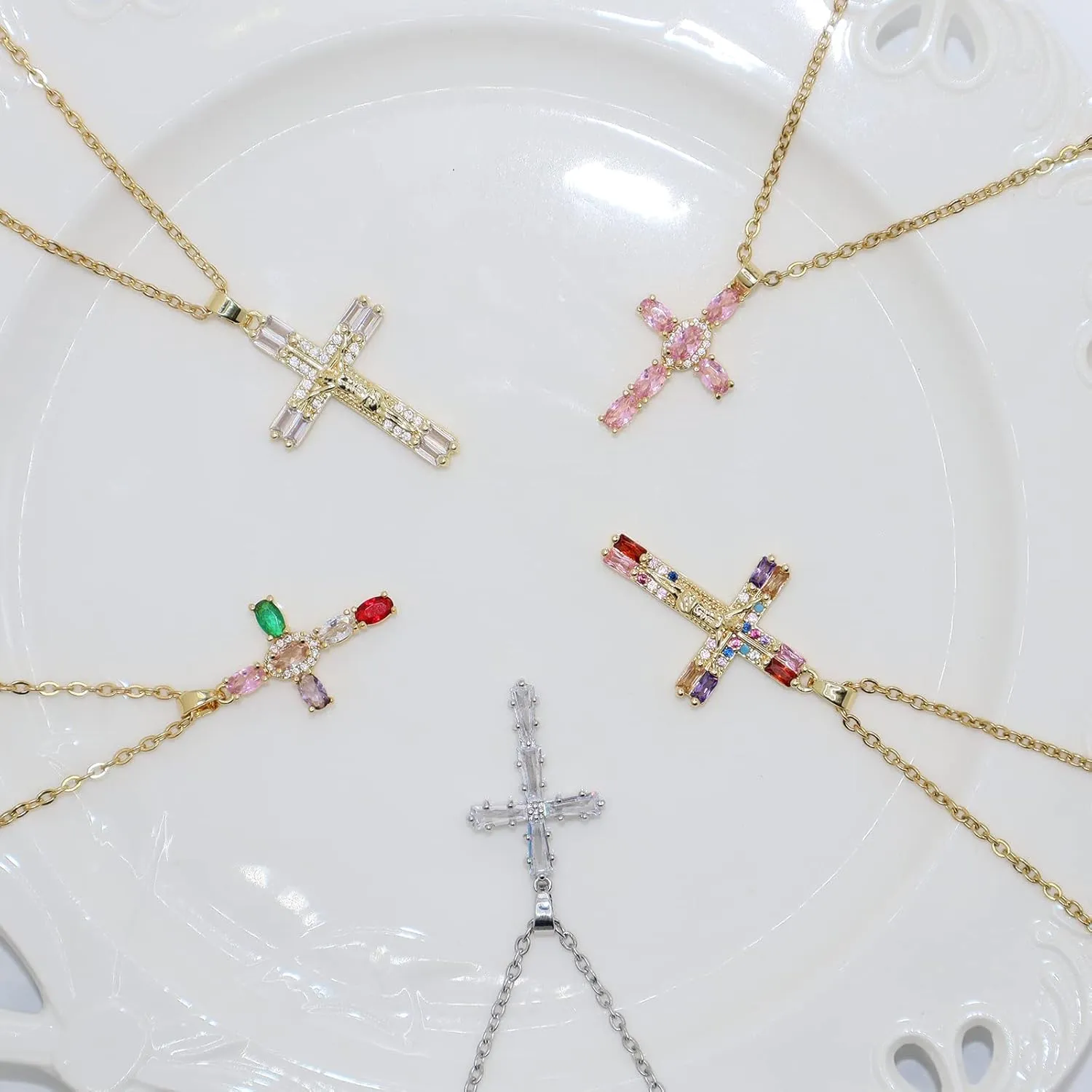 Gold Cross Necklace for Women - Handmade CZ Dainty Faith Pendant Necklace, 18K Plated Hypoallergenic Jewelry Gifts