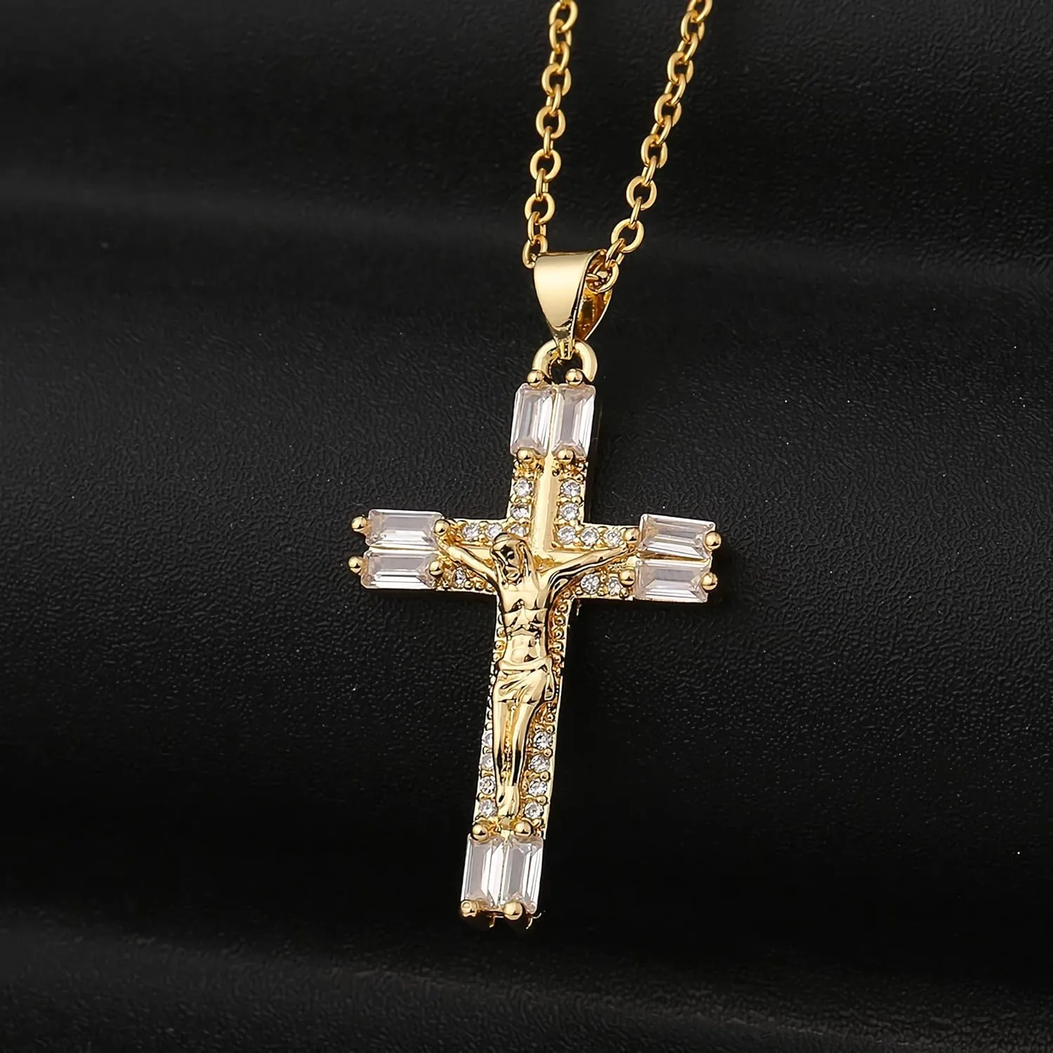 Gold Cross Necklace for Women - Handmade CZ Dainty Faith Pendant Necklace, 18K Plated Hypoallergenic Jewelry Gifts