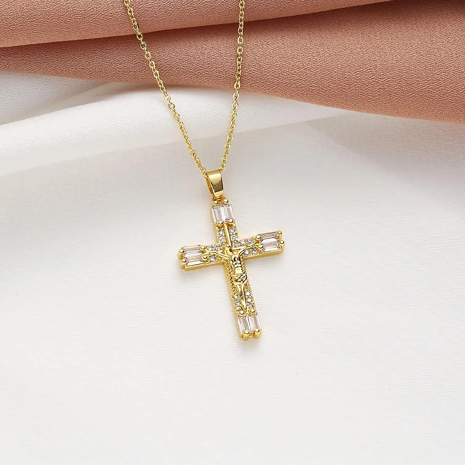 Gold Cross Necklace for Women - Handmade CZ Dainty Faith Pendant Necklace, 18K Plated Hypoallergenic Jewelry Gifts