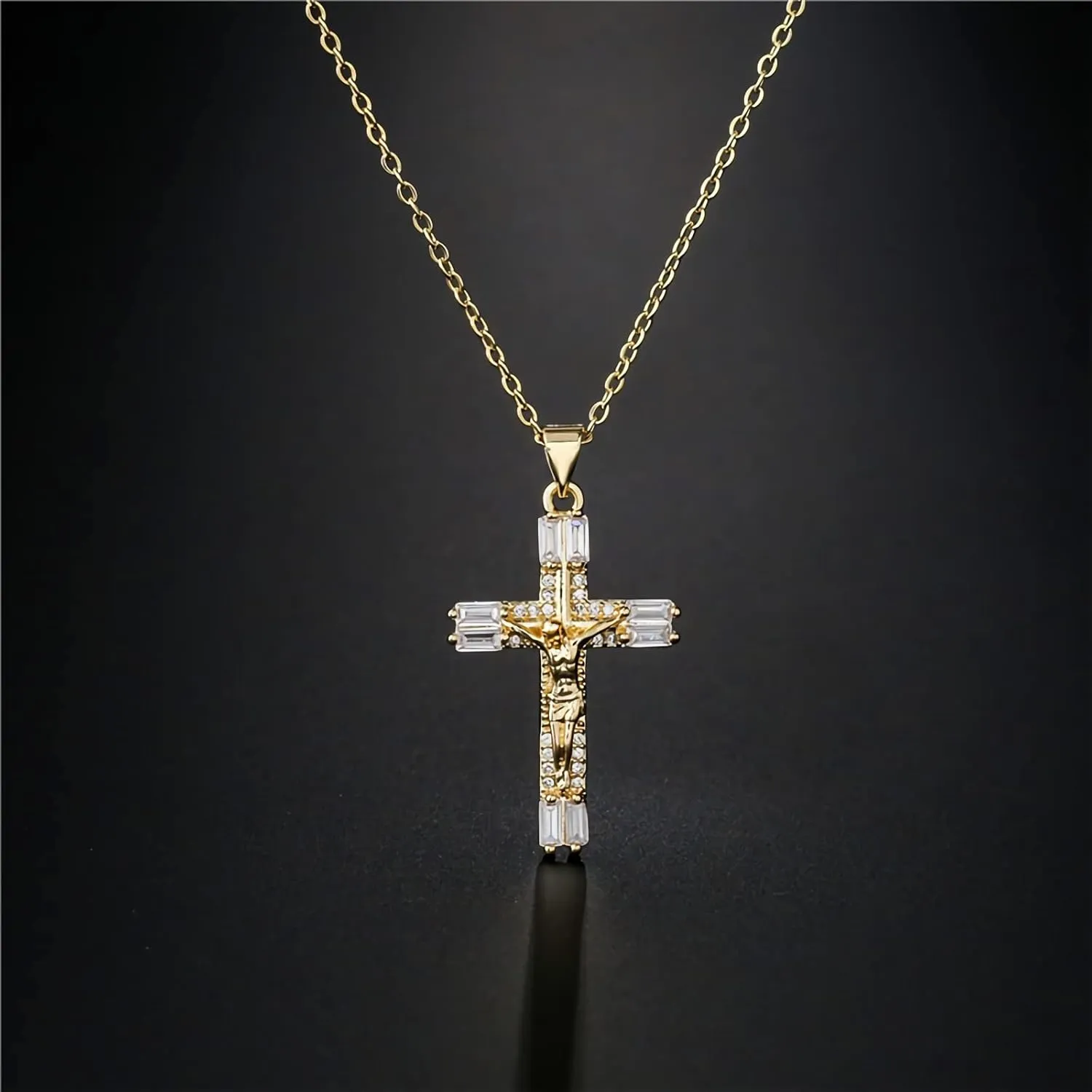 Gold Cross Necklace for Women - Handmade CZ Dainty Faith Pendant Necklace, 18K Plated Hypoallergenic Jewelry Gifts