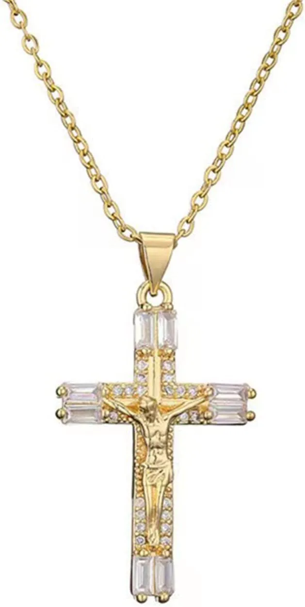 Gold Cross Necklace for Women - Handmade CZ Dainty Faith Pendant Necklace, 18K Plated Hypoallergenic Jewelry Gifts