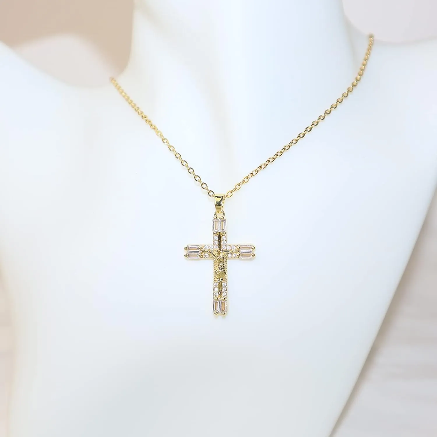 Gold Cross Necklace for Women - Handmade CZ Dainty Faith Pendant Necklace, 18K Plated Hypoallergenic Jewelry Gifts