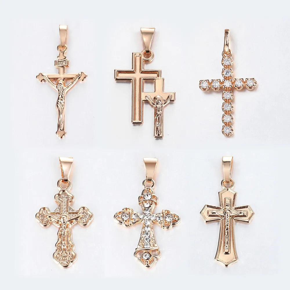 Gold Cross Pendant Necklace With Clear Crystal For Men and Women 5