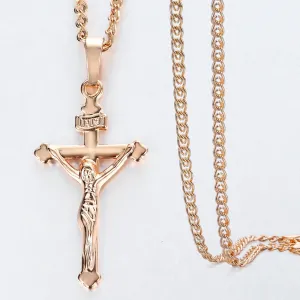 Gold Cross Pendant Necklace With Clear Crystal For Men and Women 5