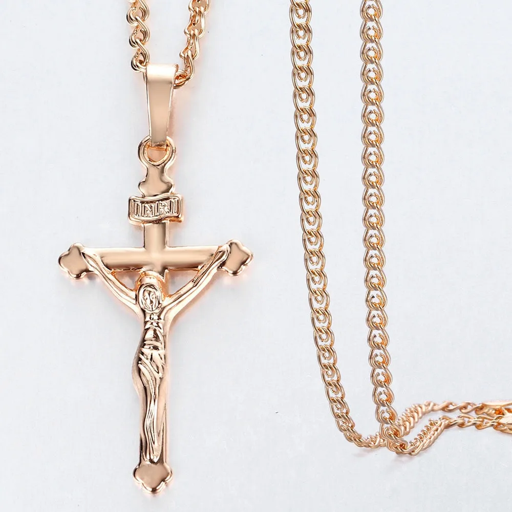 Gold Cross Pendant Necklace With Clear Crystal For Men and Women 5