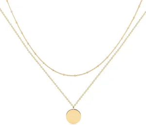 Gold Dainty Women Layered Necklace - 14k Gold Plated Coin Choker Necklace, Simple Necklaces for Women Trendy