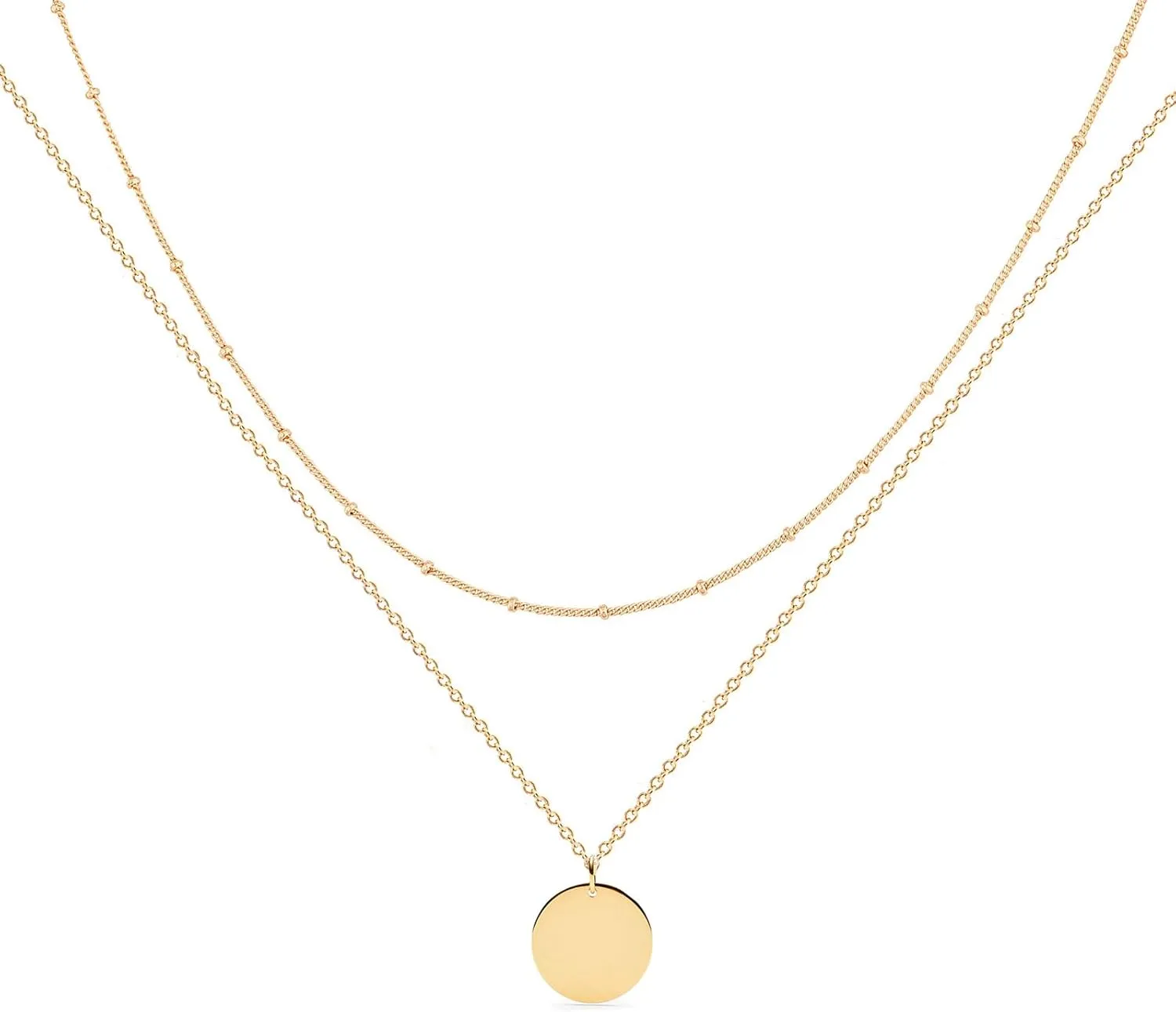 Gold Dainty Women Layered Necklace - 14k Gold Plated Coin Choker Necklace, Simple Necklaces for Women Trendy