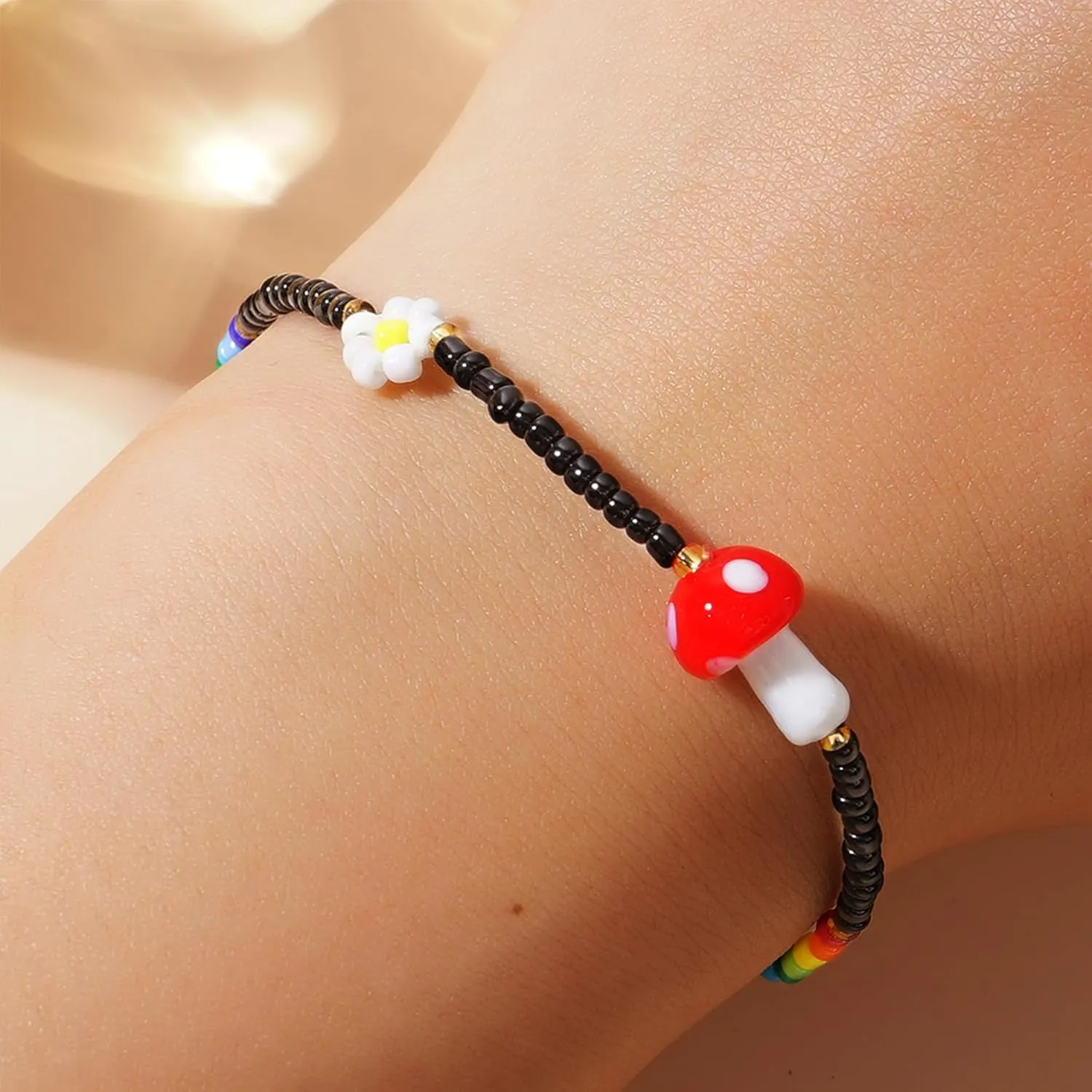 Gold Daisy Flower Beaded Stretch Bracelets for Women, Cute Handmade Floral seed Beads Stackable Bracelet Beach Spring Boho Jewelry Gift