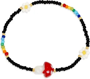 Gold Daisy Flower Beaded Stretch Bracelets for Women, Cute Handmade Floral seed Beads Stackable Bracelet Beach Spring Boho Jewelry Gift