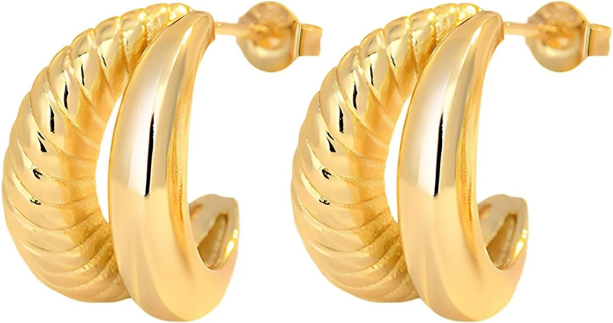 Gold Earrings for Women 14K Gold Plated Chunky Studs Earring Hypoallergenic Trendy Jewelry Earrings for Women Gift