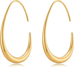 Gold Hoop Earrings for Women 18K Gold Plated Stainless Steel Trendy Teardrop Earrings Hypoallergenic Pull Through Hoops Elegant Gift Jewelry