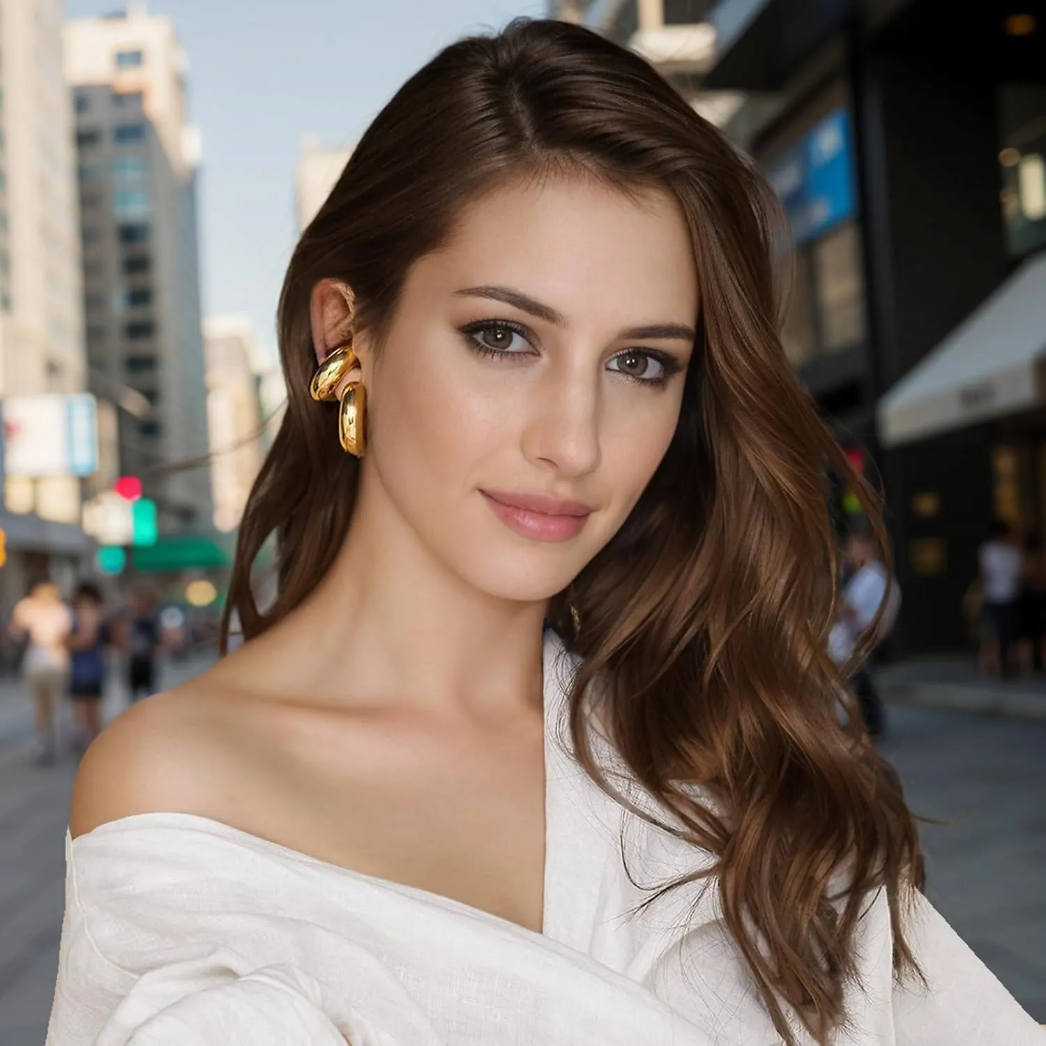 Gold Hoops Earrings for Women Gold Earrings Hoops Silver Hoop Earrings 18k Gold Plated Earrings Chunky Gold Silver Earrings, Ear Cuffs for Women Non Piercing Fashion Earrings for Women