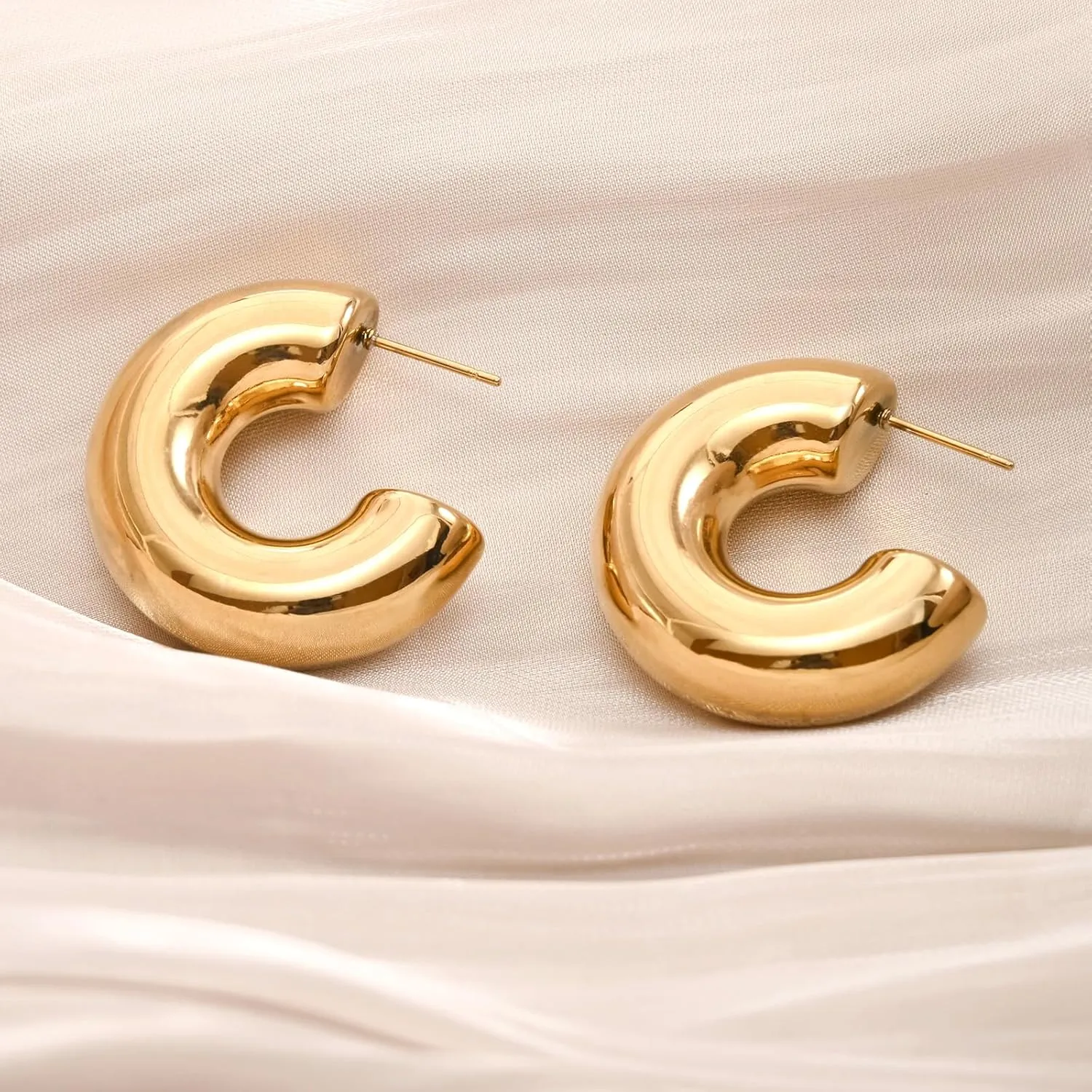 Gold Hoops Earrings for Women Gold Earrings Hoops Silver Hoop Earrings 18k Gold Plated Earrings Chunky Gold Silver Earrings, Ear Cuffs for Women Non Piercing Fashion Earrings for Women
