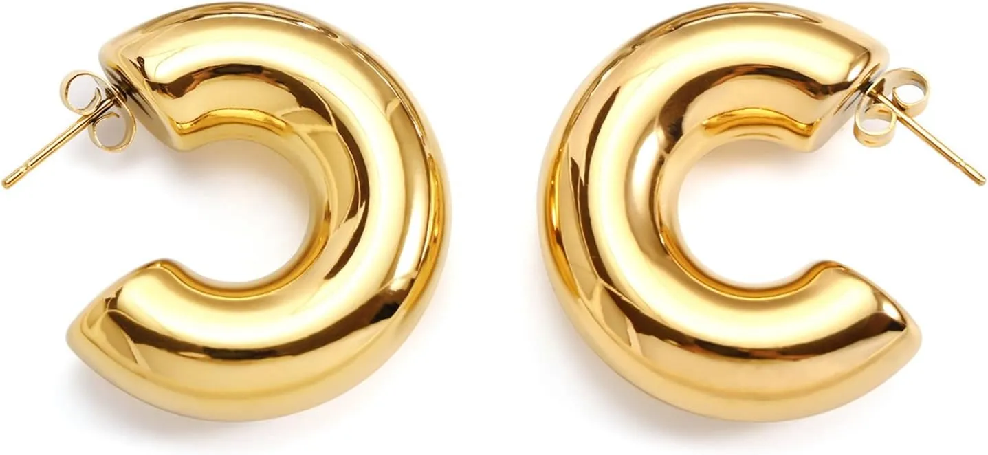 Gold Hoops Earrings for Women Gold Earrings Hoops Silver Hoop Earrings 18k Gold Plated Earrings Chunky Gold Silver Earrings, Ear Cuffs for Women Non Piercing Fashion Earrings for Women