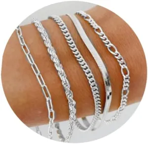 Gold Layered Bracelets Sets for Women Men Silver Stackable Beaded Bracelet Cuban Link Chain Cuff Bracelet Birthday Jewelry for Women Men