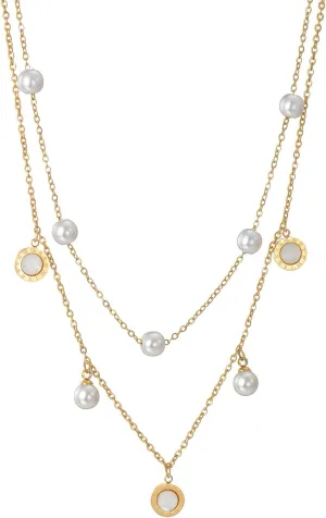 Gold Pearl Necklace for Women, 18K Gold Plated Pearl Necklaces for Women, Layered Pearl-1