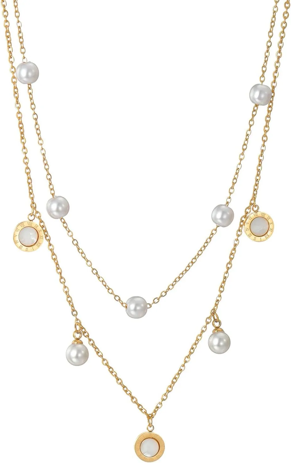 Gold Pearl Necklace for Women, 18K Gold Plated Pearl Necklaces for Women, Layered Pearl-1