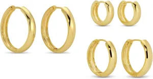 Gold Plated Graduated Hoop Earrings Set, 0.67-1.2 inch Drop Range, Brass Base