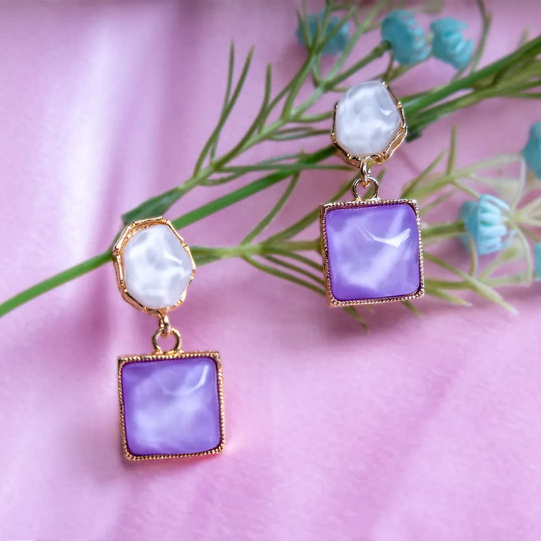 Gold Plated Purple Cube Earring