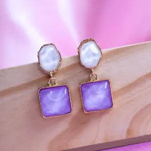 Gold Plated Purple Cube Earring