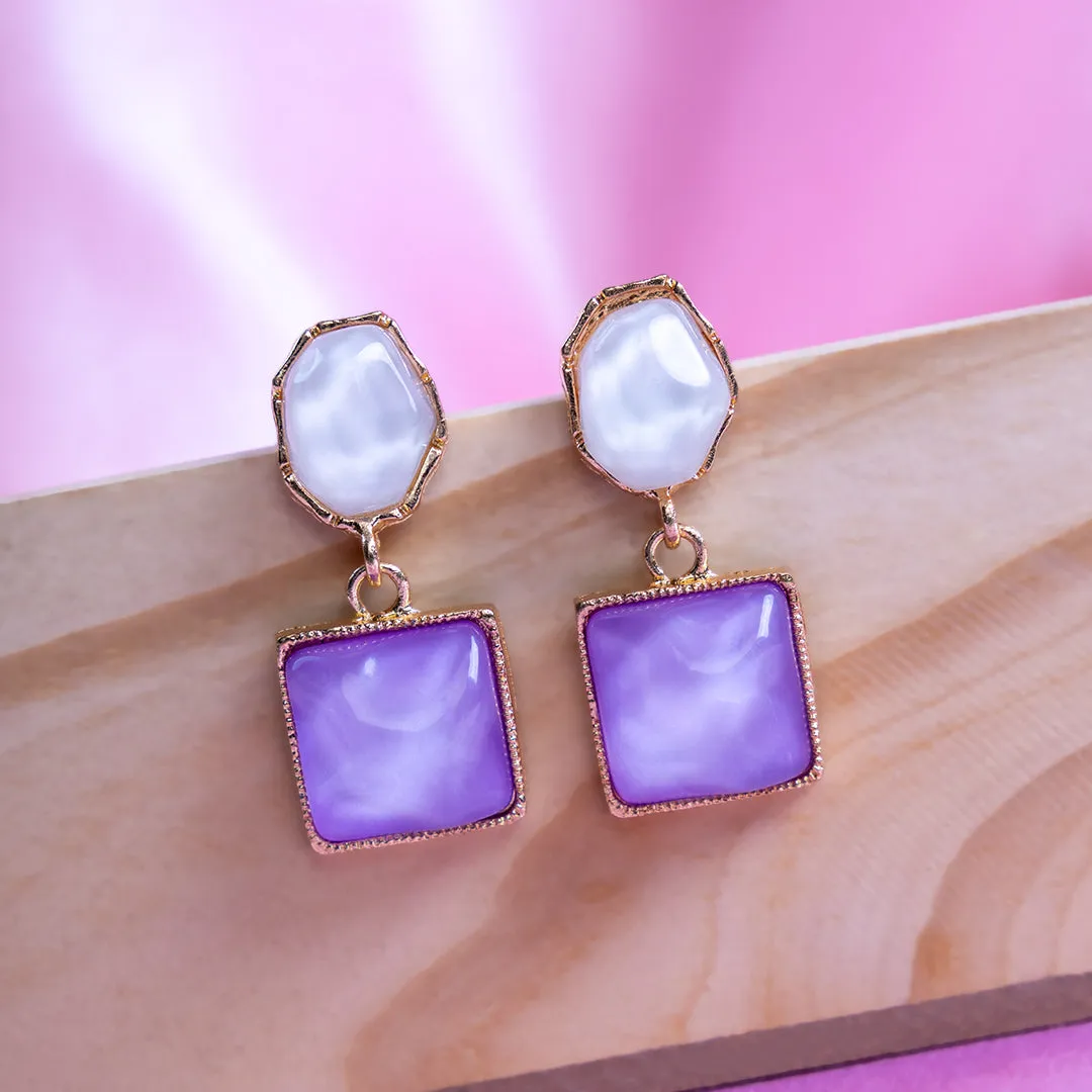 Gold Plated Purple Cube Earring