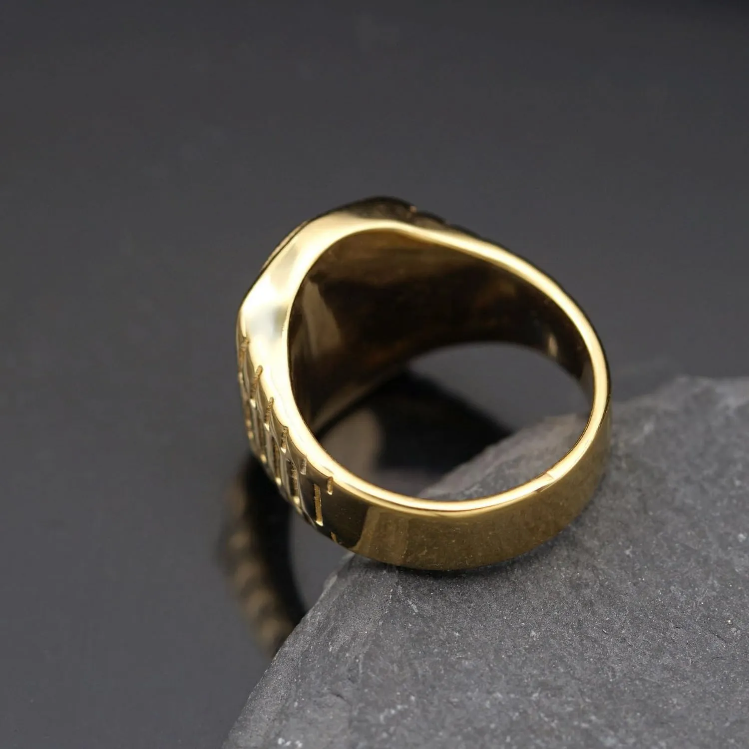Gold Plated St Benedict Signet Rings Stainless Steel for Men,Saint Exorcism Ring Christian Jesus Catholic Roman Demon Finger Rings,Statement Fashion Jewelry