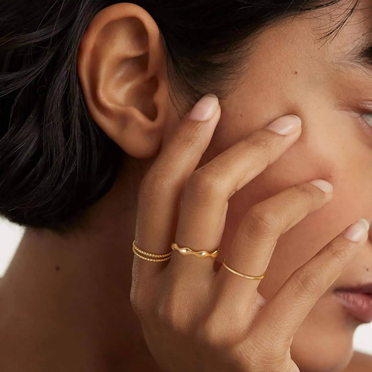 Gold Rings for Women Trendy 14K Gold Plated Dainty Band Stackable Chunky Rings Minimalist Finger Jewelry Gifts Size US6-8