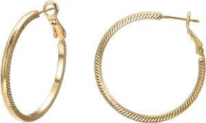 Gold Round Hoop Earrings for women 14K Gold Textured Hoop Earrings Diagonal Line Pattern Lightweight Hypoallergenic Earrings Jewelry