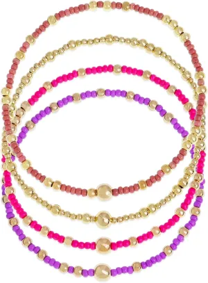 Gold Seed Beads Stack Bracelets Set for Women, 4Pcs Boho Handmade Colorful Stackable Friendship Beaded Stretch Bracelets Prom Jewelry Gift.
