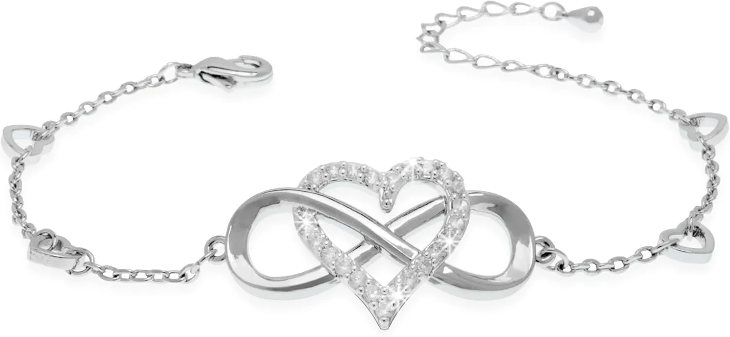 Gold Silver Heart Link Bracelets for Women, Statement Adjustable Infinite Cubic Zirconia Chain Bracelet Prom Jewelry Gift.