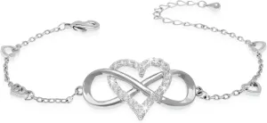 Gold Silver Heart Link Bracelets for Women, Statement Adjustable Infinite Cubic Zirconia Chain Bracelet Prom Jewelry Gift.