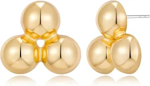 Gold Stud Earrings for Women High Polished Gold Plated Triple Ball Stud Earrings Trendy Jewelry Gifts for Her