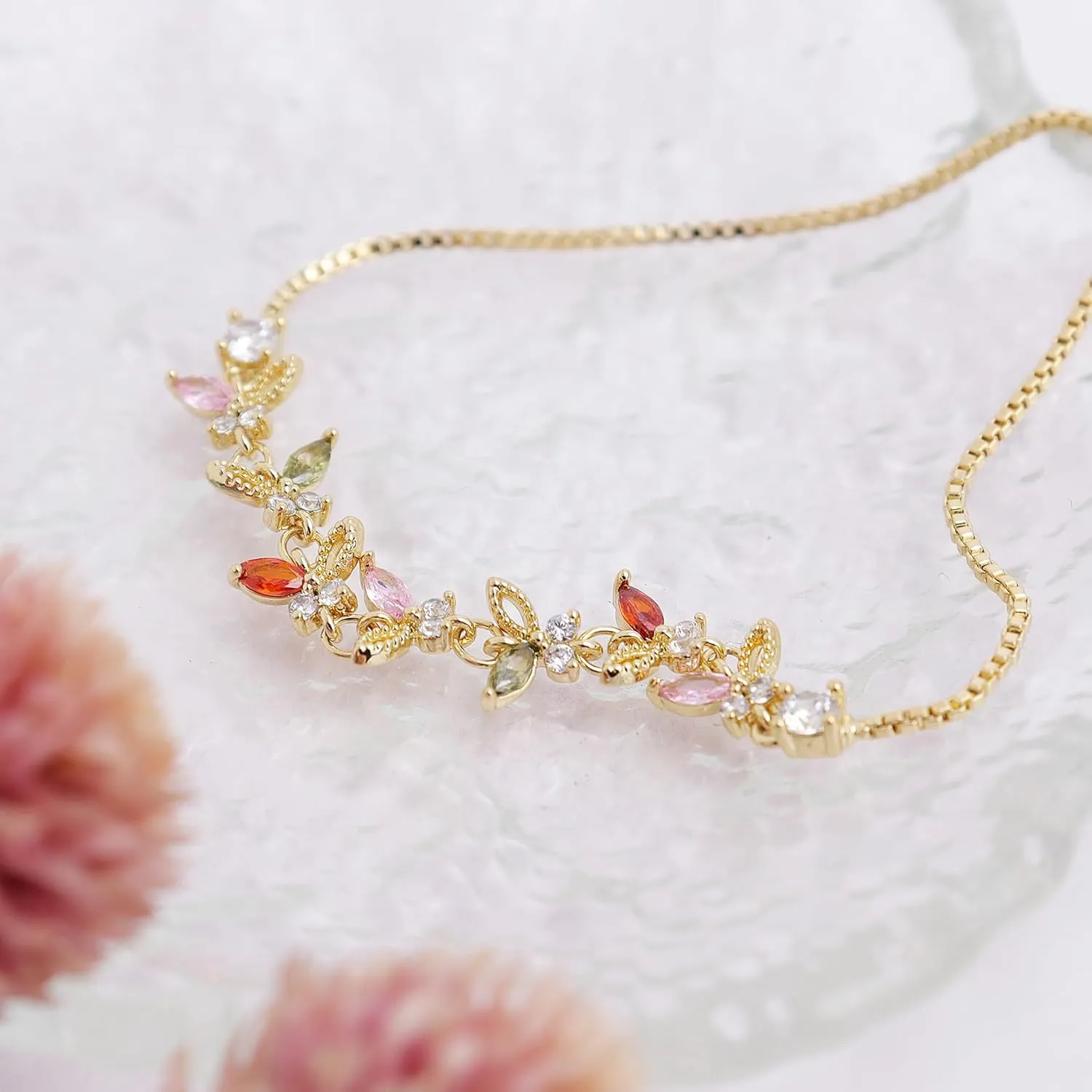 Gold Tennis Bracelet for Women Adjustable Slider Shiny Cubic Zirconia CZ Rhinestone Gemstone Chain Summer Bracelets Jewelry Gifts