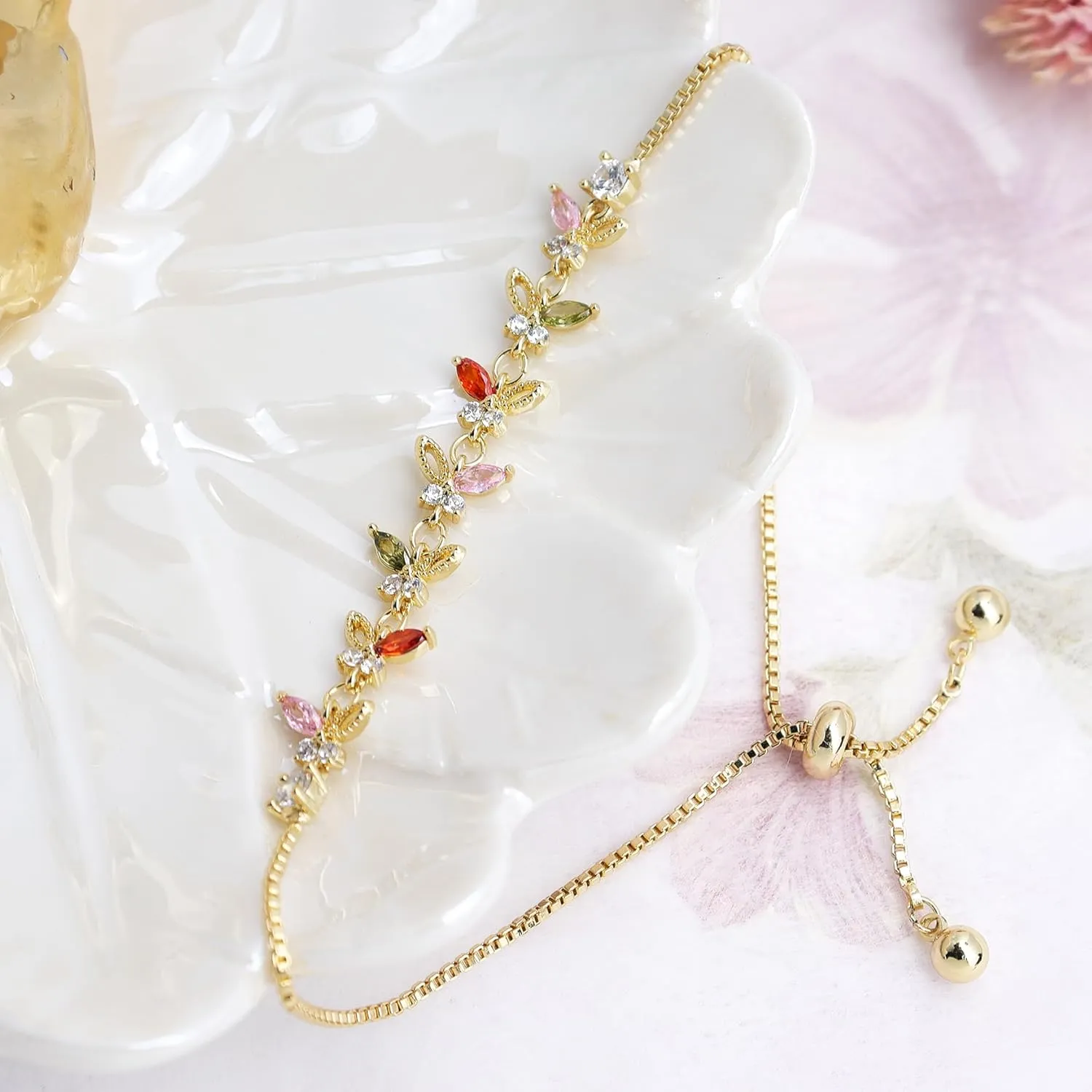 Gold Tennis Bracelet for Women Adjustable Slider Shiny Cubic Zirconia CZ Rhinestone Gemstone Chain Summer Bracelets Jewelry Gifts