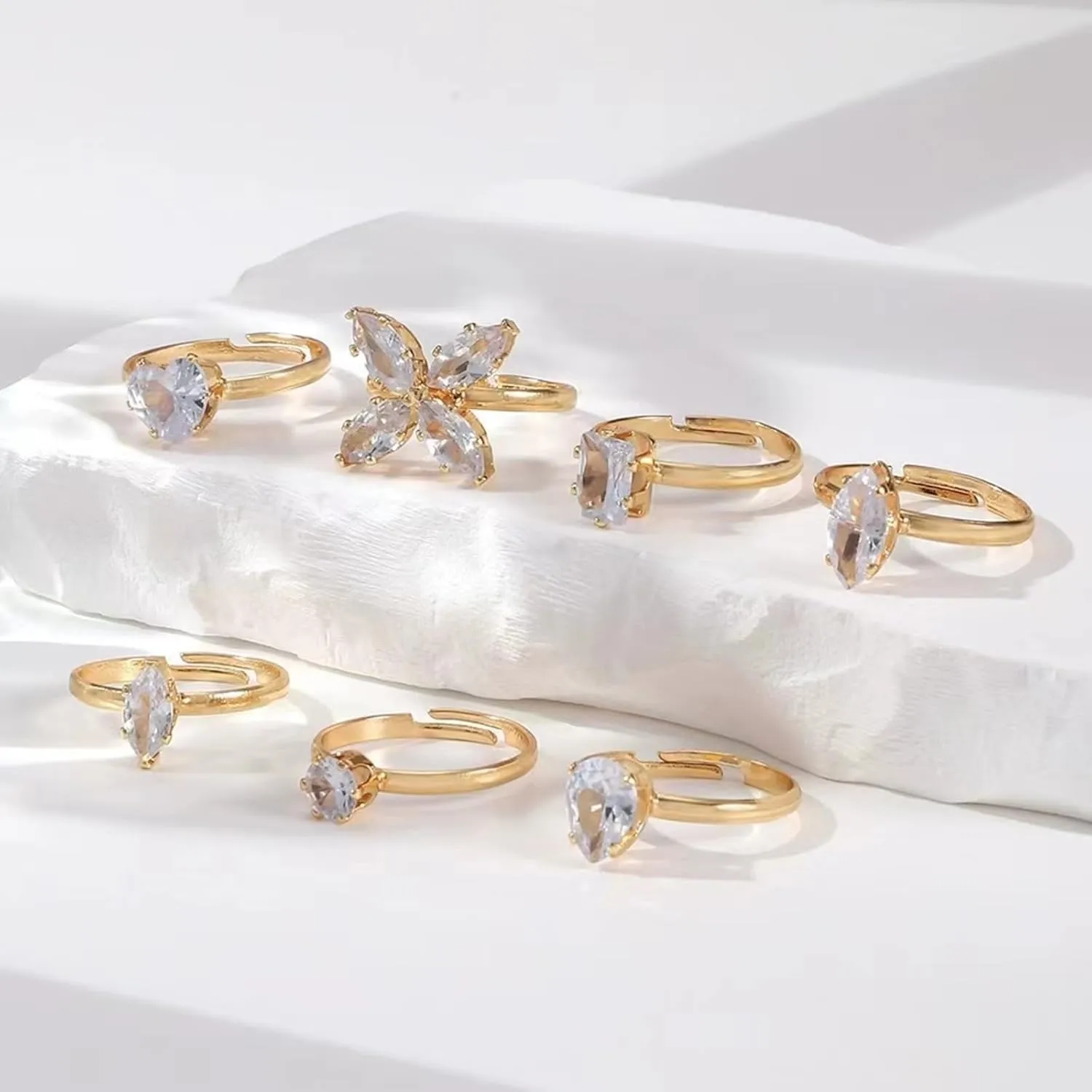Gold Toe Rings Set for Women - Adjustable Band Non Tarnish Heart Stars Waterproof Butterfly Rhinestone Boho Summer Beach Toe Jewelry