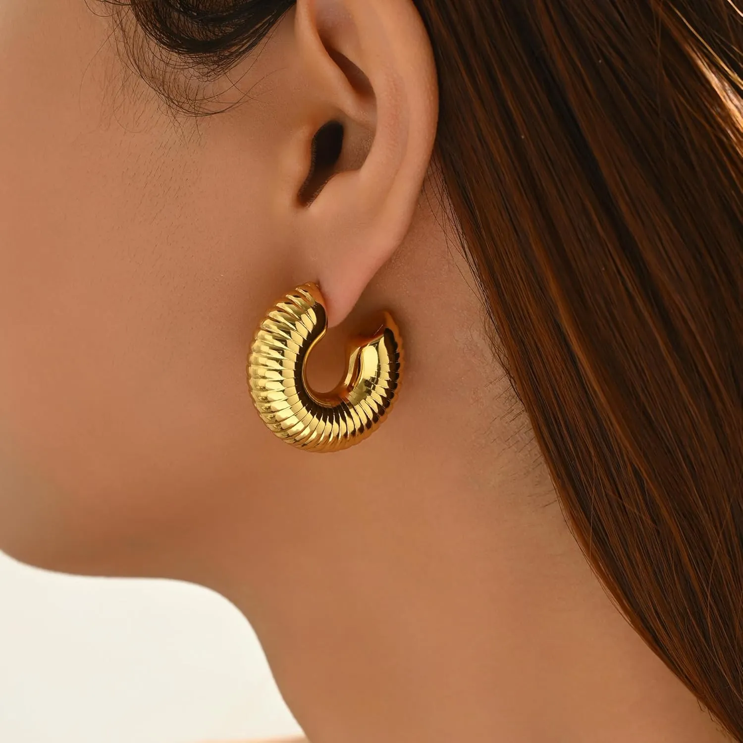 Gold Twisted Hoop Earrings for Women 18K Gold Plated Chunky Drop Dangle Stud Statement Earrings Hypoallergenic Trendy Jewelry Gifts