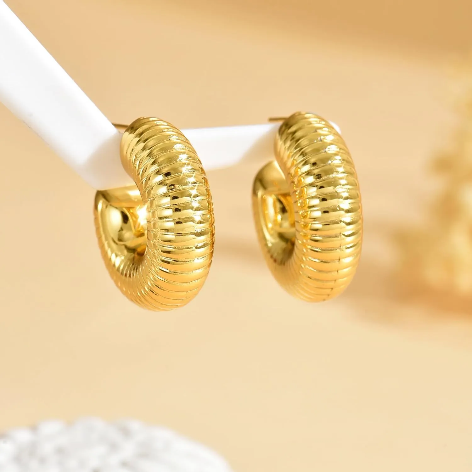 Gold Twisted Hoop Earrings for Women 18K Gold Plated Chunky Drop Dangle Stud Statement Earrings Hypoallergenic Trendy Jewelry Gifts