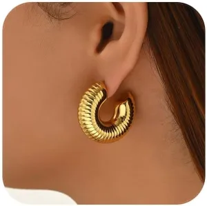 Gold Twisted Hoop Earrings for Women 18K Gold Plated Chunky Drop Dangle Stud Statement Earrings Hypoallergenic Trendy Jewelry Gifts