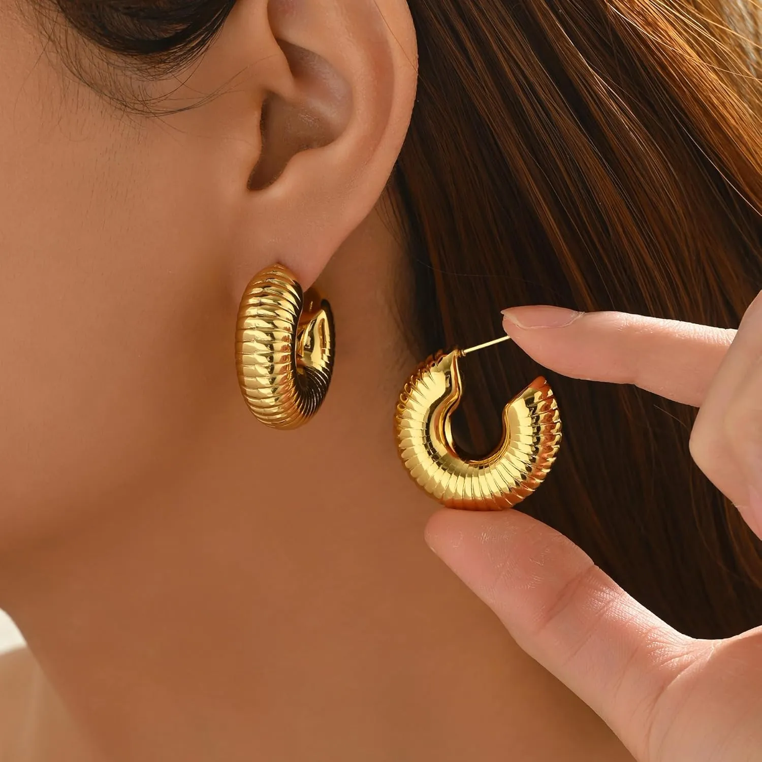 Gold Twisted Hoop Earrings for Women 18K Gold Plated Chunky Drop Dangle Stud Statement Earrings Hypoallergenic Trendy Jewelry Gifts