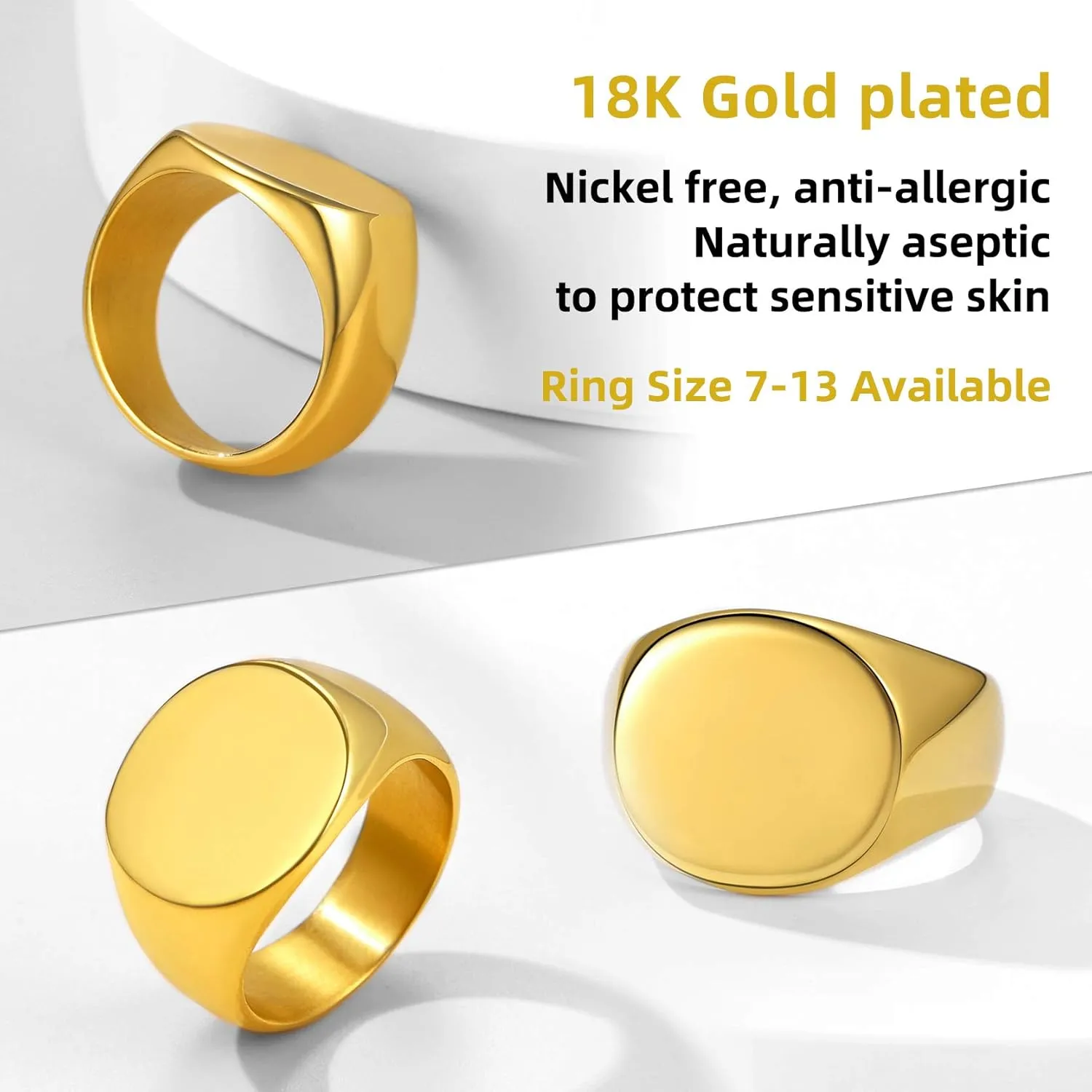 GOLDCHIC JEWELRY Personalized Signet Rings Men Women, Stainless Steel Custom Photo Bold Square/Oval Monogram/Old English Initial Pinky Stacking Statement Ring in Black/Silver/Gold (Size 7-14)
