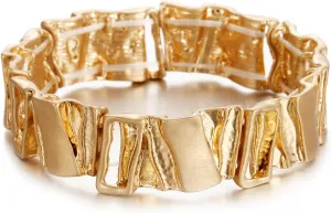Gold/Silver Chunky Bangle Bracelets for Women Stretchy Link Chain Bracelet Flexible Wide Wristband Bangle