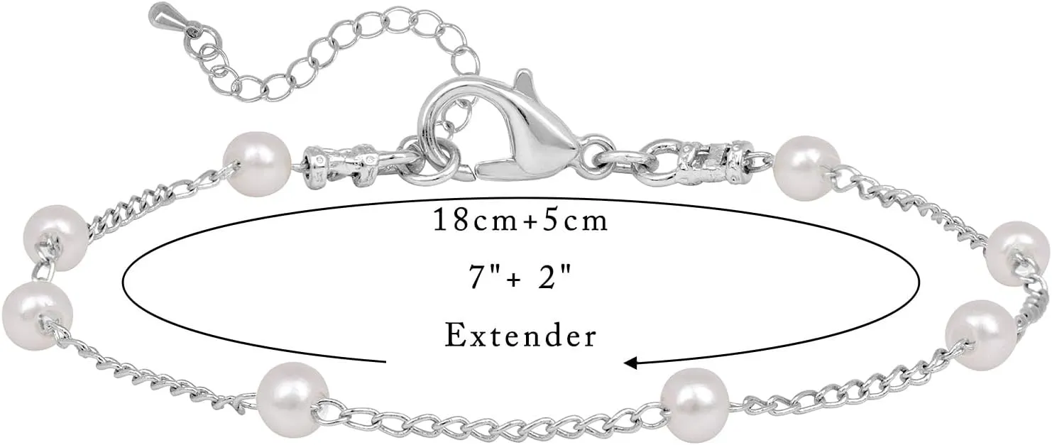 Gold/Silver Pearl Bracelet 18K Gold Plated Cultured Pearls Bracelets for Women Dainty Adjustable Beaded Link Chain Layered Bracelets Bridesmaid Jewelry Gifts for Women