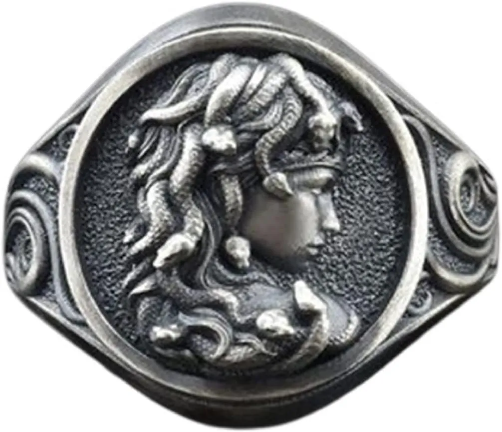 Gothic Gorgon Ring - Greek Mythology Medusa Snake Ring, Viking Serpent Design, Punk Medusa Head, Hip Hop Band Style