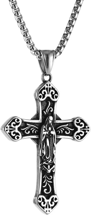 Gothic Skull Cross Pendants Necklace Crucifix Cross Stainless Steel Pendant with 22 2" Chain,