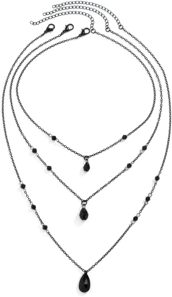 Gothic Y Necklace,Goth Black Red Crystal Bead Teardrop Necklace,Punk Y Necklaces,Halloween Christmas New Year Jewelry for Women
