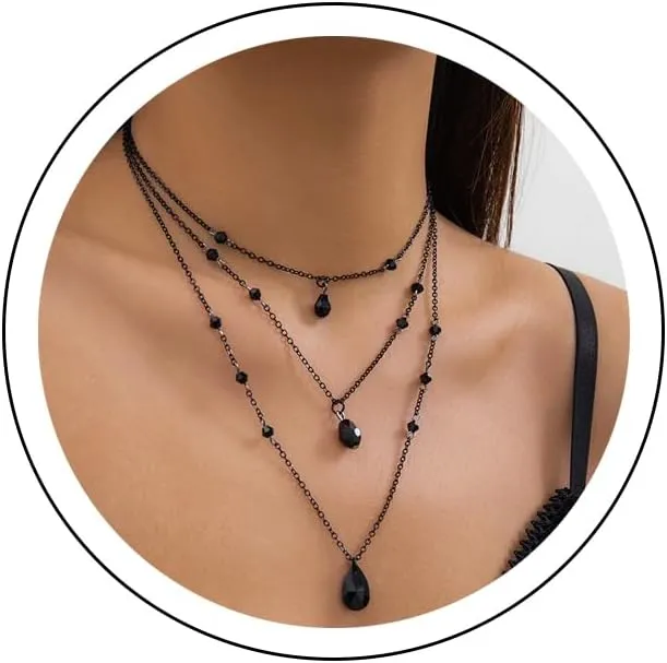 Gothic Y Necklace,Goth Black Red Crystal Bead Teardrop Necklace,Punk Y Necklaces,Halloween Christmas New Year Jewelry for Women