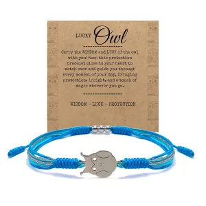 Graduation Multiple Color Bracelet, Lucky and Protection String, Inspirational Gift for High School College, Surfer Adjustable for Him, Her, Daughter (Blue Owl)