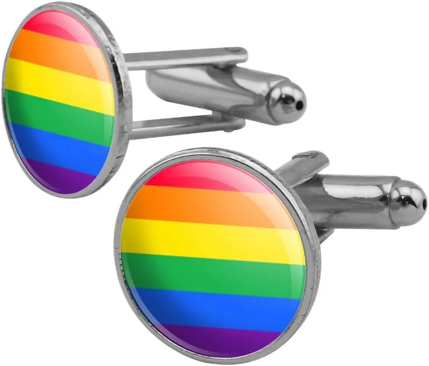 GRAPHICS & MORE Rainbow Pride Gay Lesbian Contemporary Round Cufflink Set Silver Color