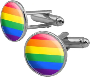 GRAPHICS & MORE Rainbow Pride Gay Lesbian Contemporary Round Cufflink Set Silver Color